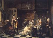 Jan Steen As the old sing,so twitter the young oil on canvas